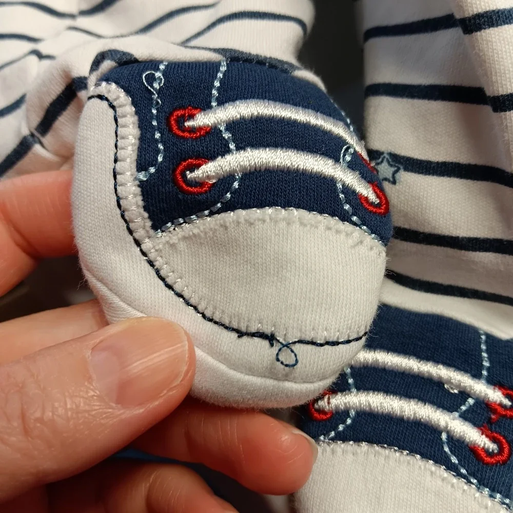 VTG Y2K Footie Pajamas Little Me Striped Sports Baseball Soccer Football‎ Boy 6M
